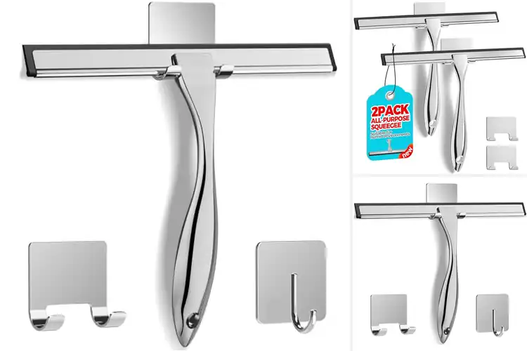 Detailed view of Best Stainless Steel Shower Squeegee With Hooks